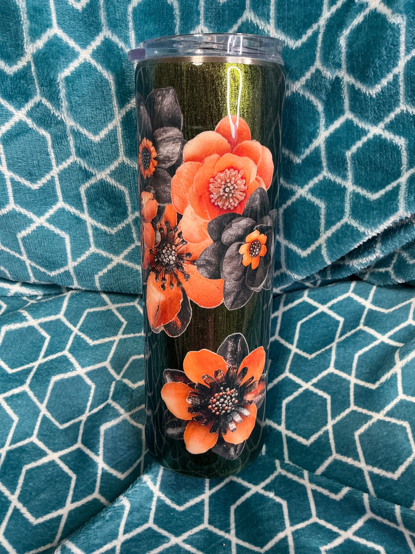 30oz Skinny Multi Media Orange Flowers