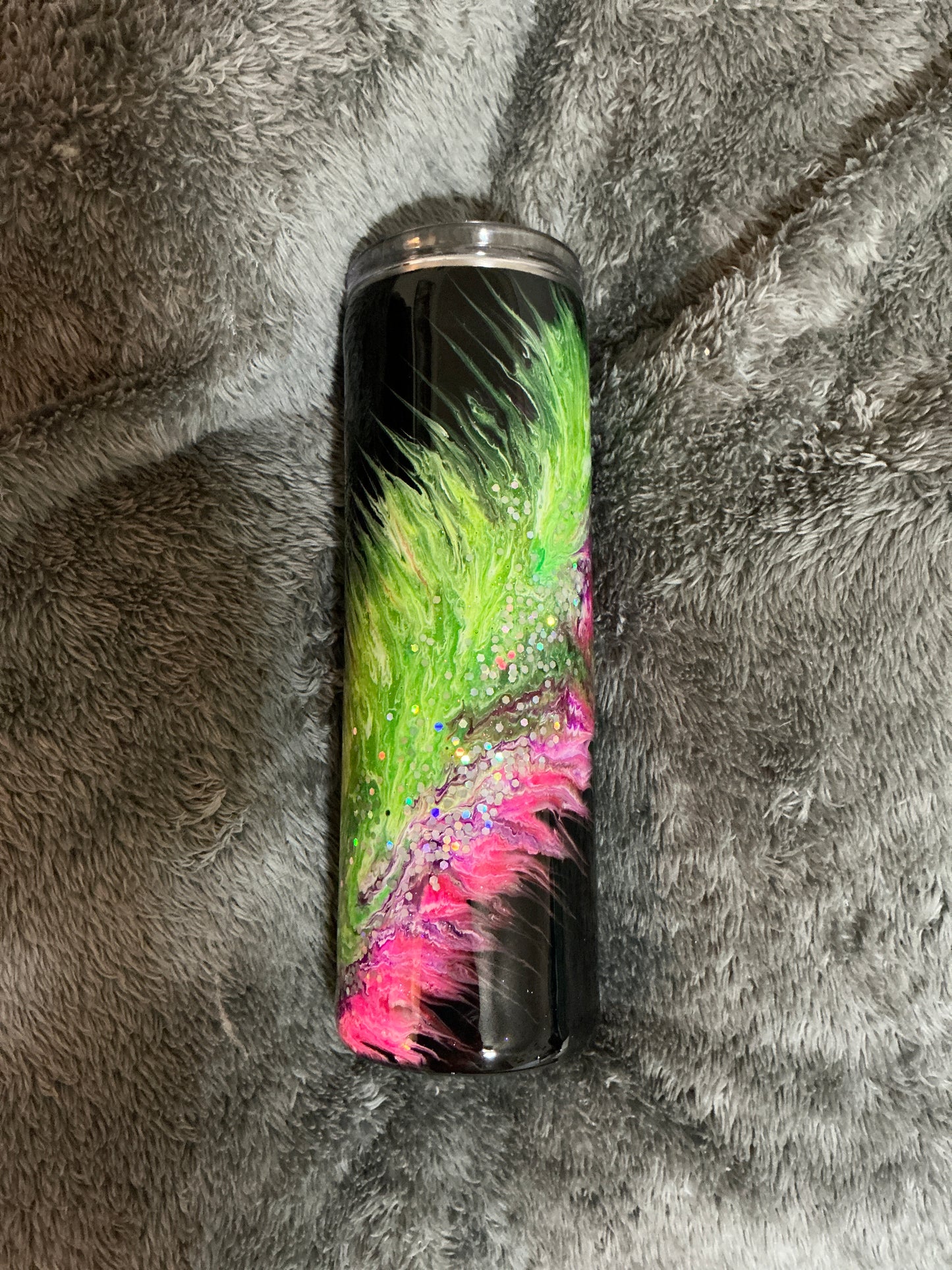 30oz Skinny - Fluffy Feather w/ GLOW made by Brooke SOLD