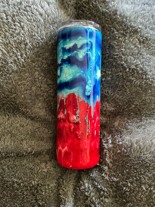 #6)    30oz Skinny Red & Blue w/ white Melt no glow - FRANNIE SOLD