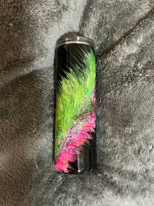 30oz Skinny - Fluffy Feather w/ GLOW made by Brooke SOLD
