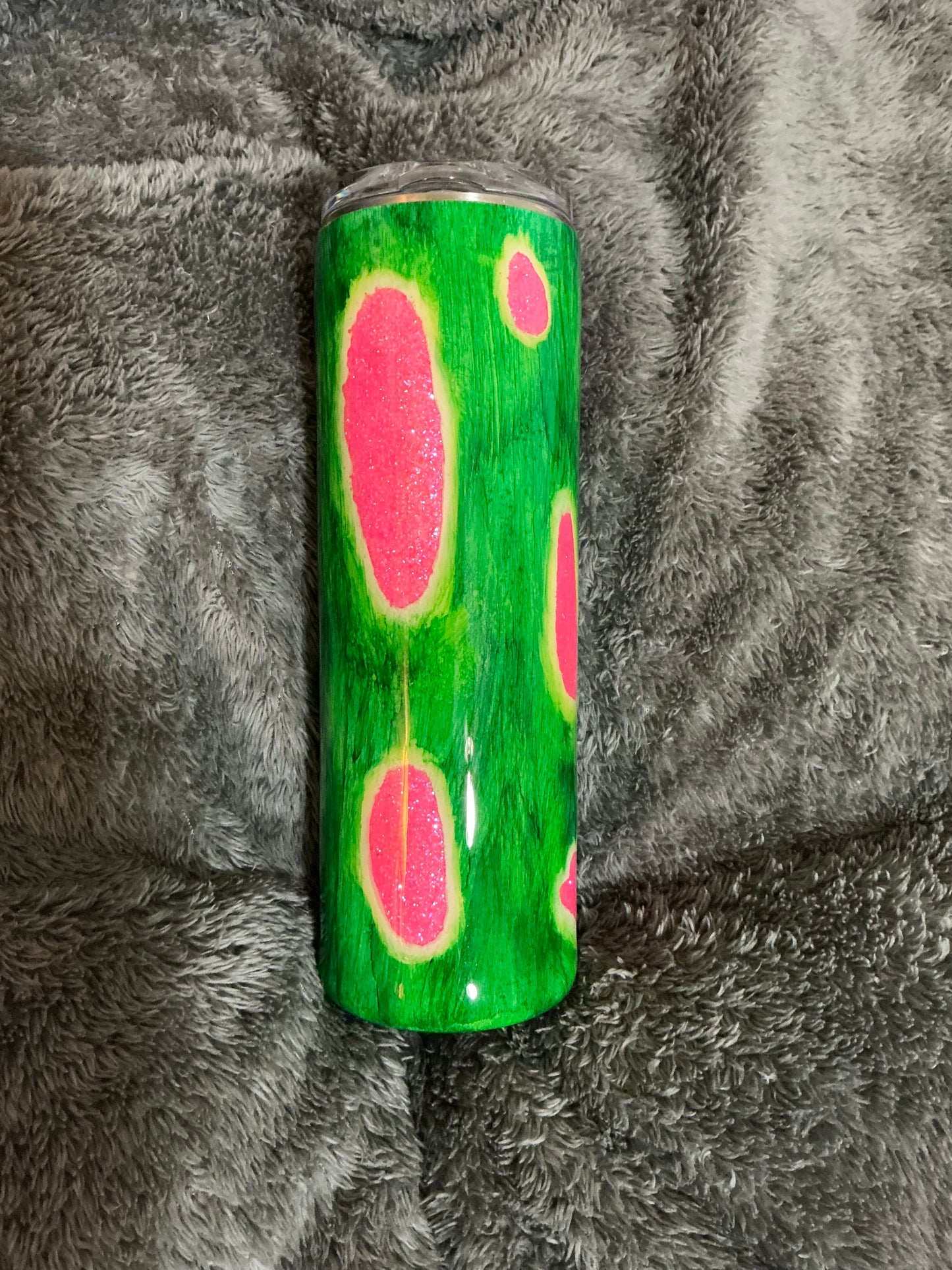 30oz Green woodgrain w/pink Geode Glow Watermelon SOLD