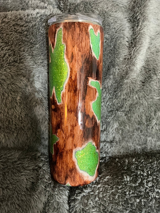 30oz Woodgrain Green Glitter GLOW Geode - YaYa SOLD